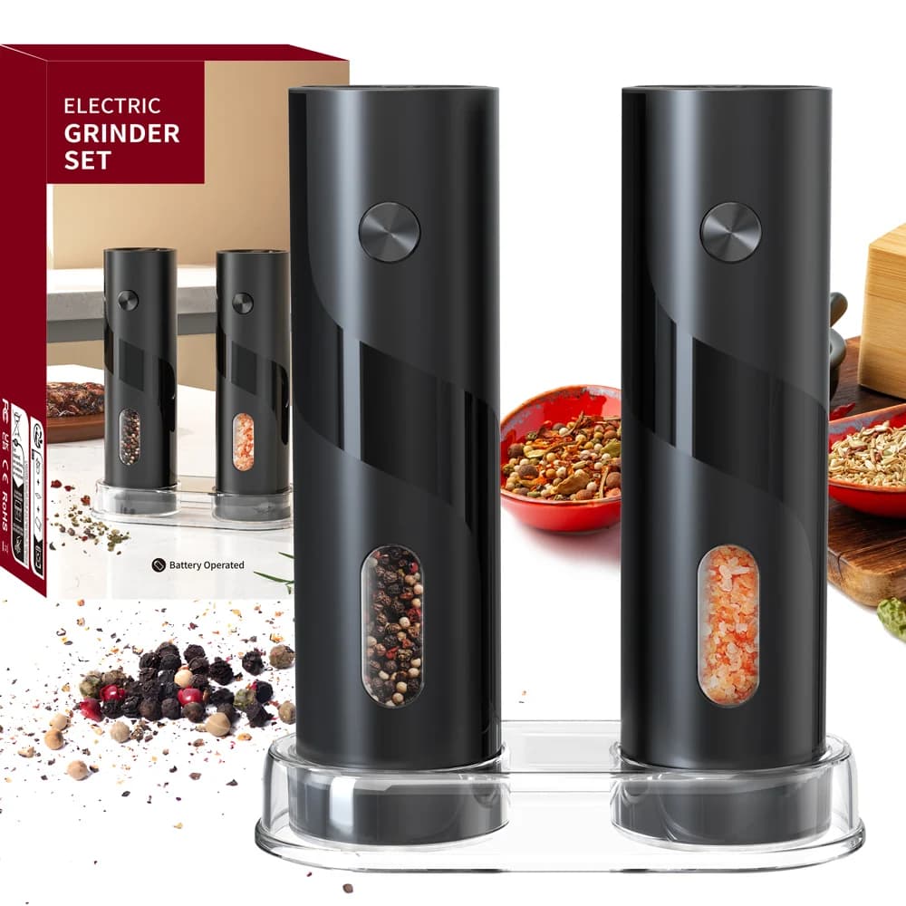 Set di macinapepe e macinasale elettrici automatici da 1/2 pezzi con luce LED, macina spezie regolabile, utensili da cucina