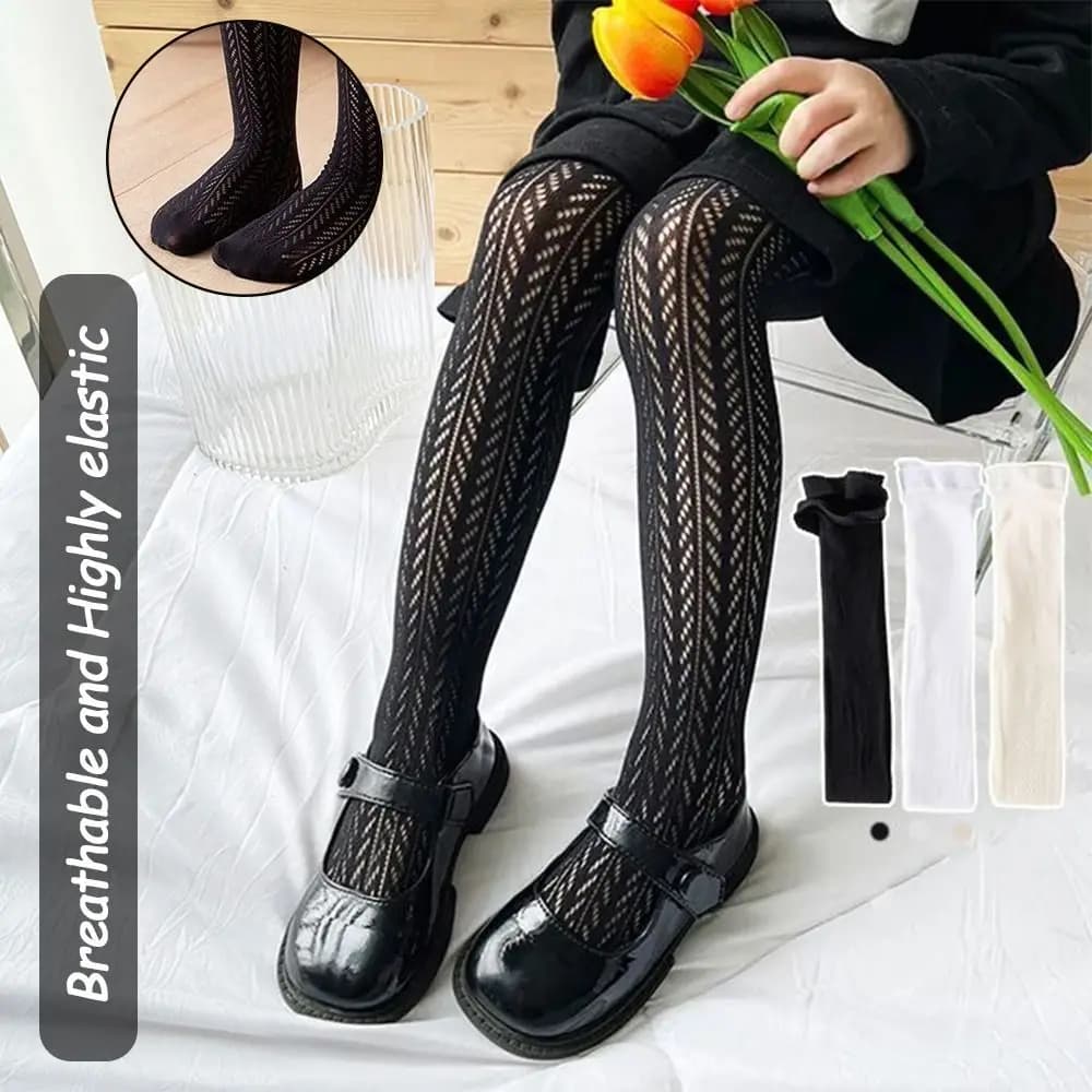 Summer Socks Pure Cotton Girls Tights Breathable Mesh White Black Children's Pantyhose Lolita Leggings Summer