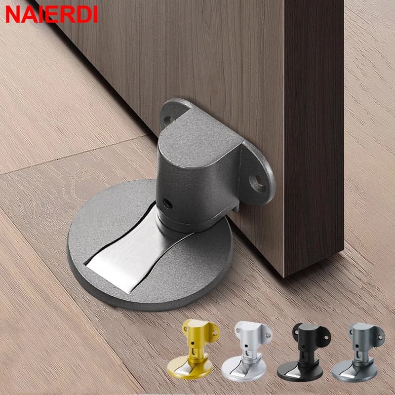 NAIERDI supporto per porta regolabile in lega di alluminio fermaporta magnetico adesivo antiperforazione Hardware per porta di arresto della porta impermeabile