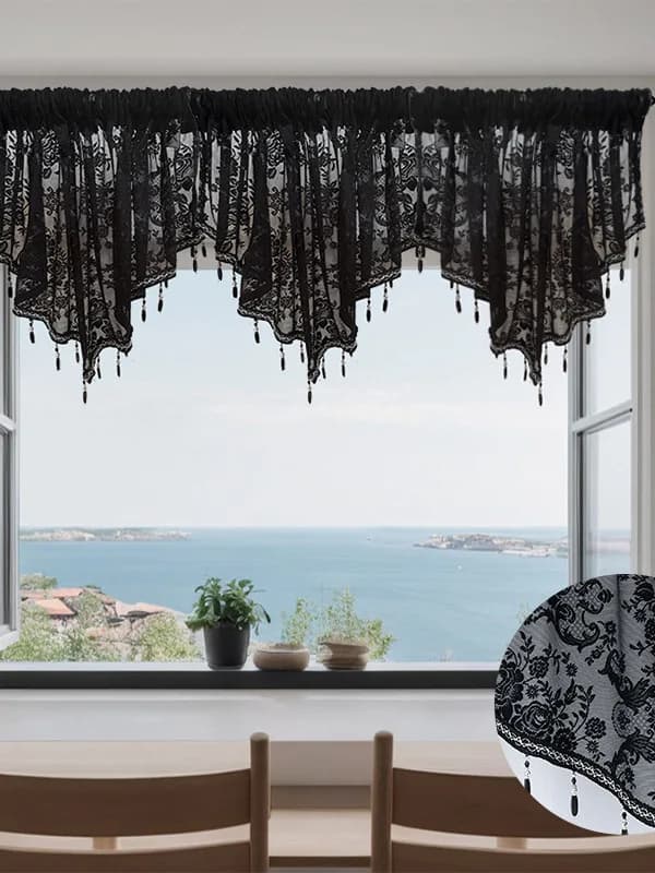 Black Lace Kitchen Door Tent, Nordic Style, Decorative, Small Transparent Tent, Sliding Door Panel