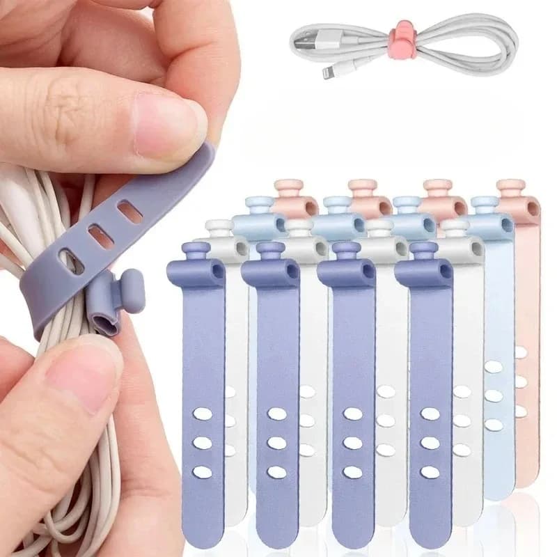 5 Pezzi Fascette Fermacavi in Silicone Riutilizzabili per Organizzazione e Gestione Cavi, Clip a Zip