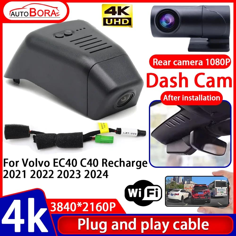 ZhuCamX Video Recorder Night Visio 4K UHD Plug and Play Car DVR Dash Cam for Volvo EC40 C40 Charging 2021 2022 2023 2024