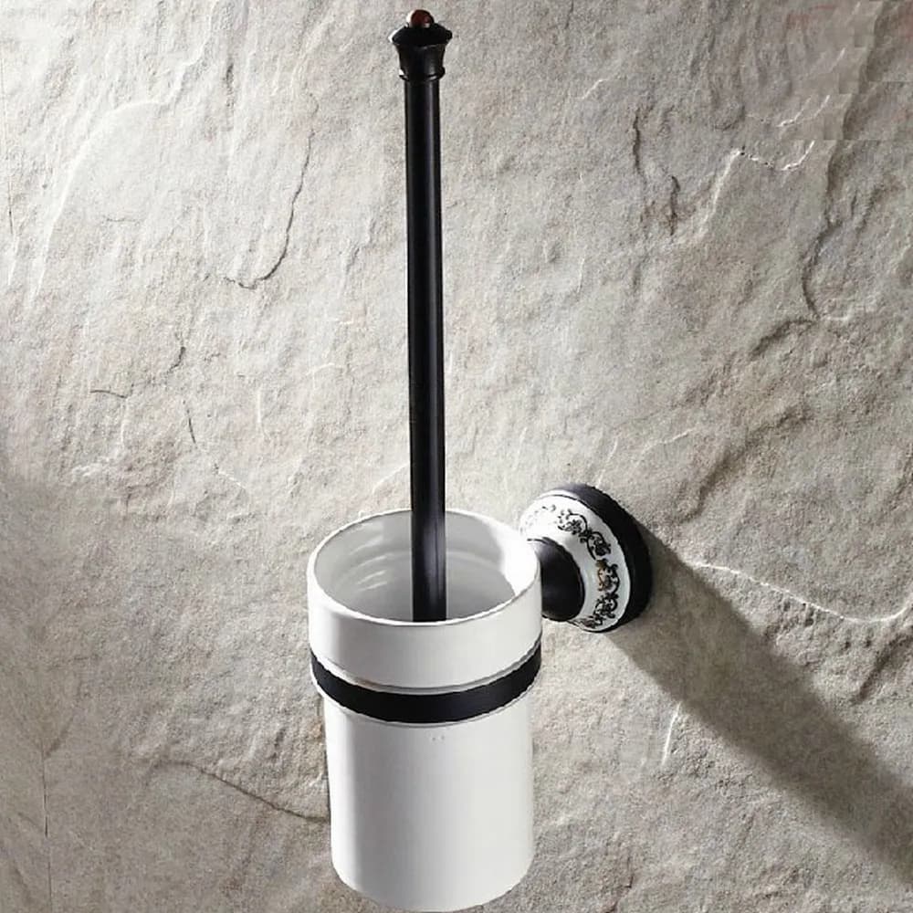 Scopino per wc nero portaspazzole per la pulizia del bagno con Hardware attacco per bagno in ottone tazza in ceramica Nba292