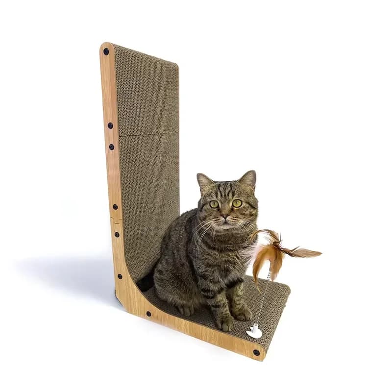 High Quality High Density Corrugated Paper Wall Mounted Eco-Friendly L Shape Cat Tree Scratching Board Toys Ball Custom Logo