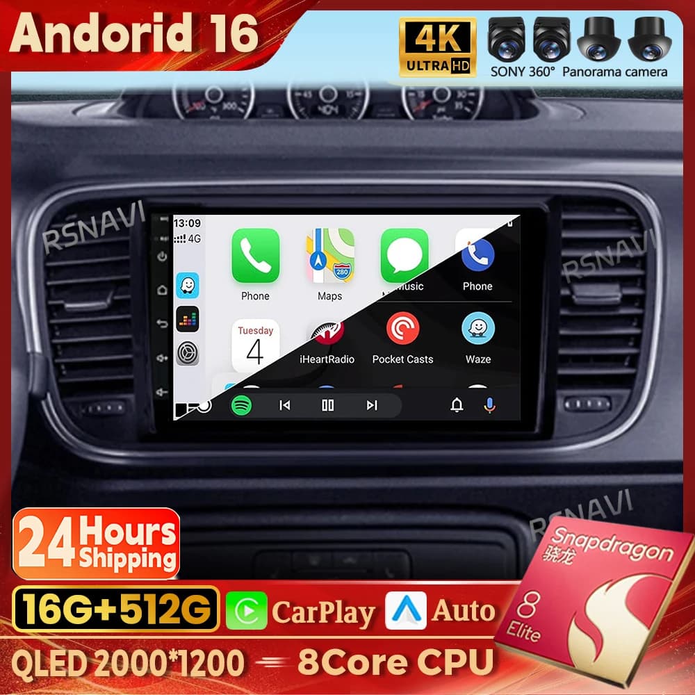 Android 16 Carplay Auto Car Radio For Volkswagen Beetle A5 2011-2019 Multimedia Video Player Navigation Stereo GPS WIFI+4G Audio