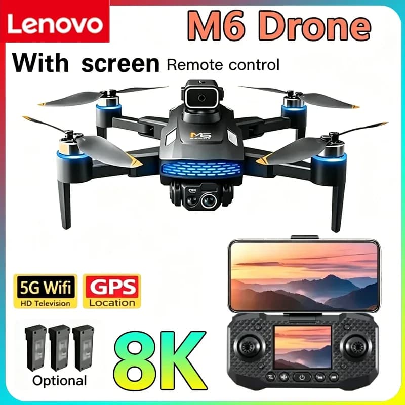 Foldable Lenovo M6 RC Drone 5G WiFi FPV Real Time Transmission 8K HD Camera With Screen Outdoor Flying Toy