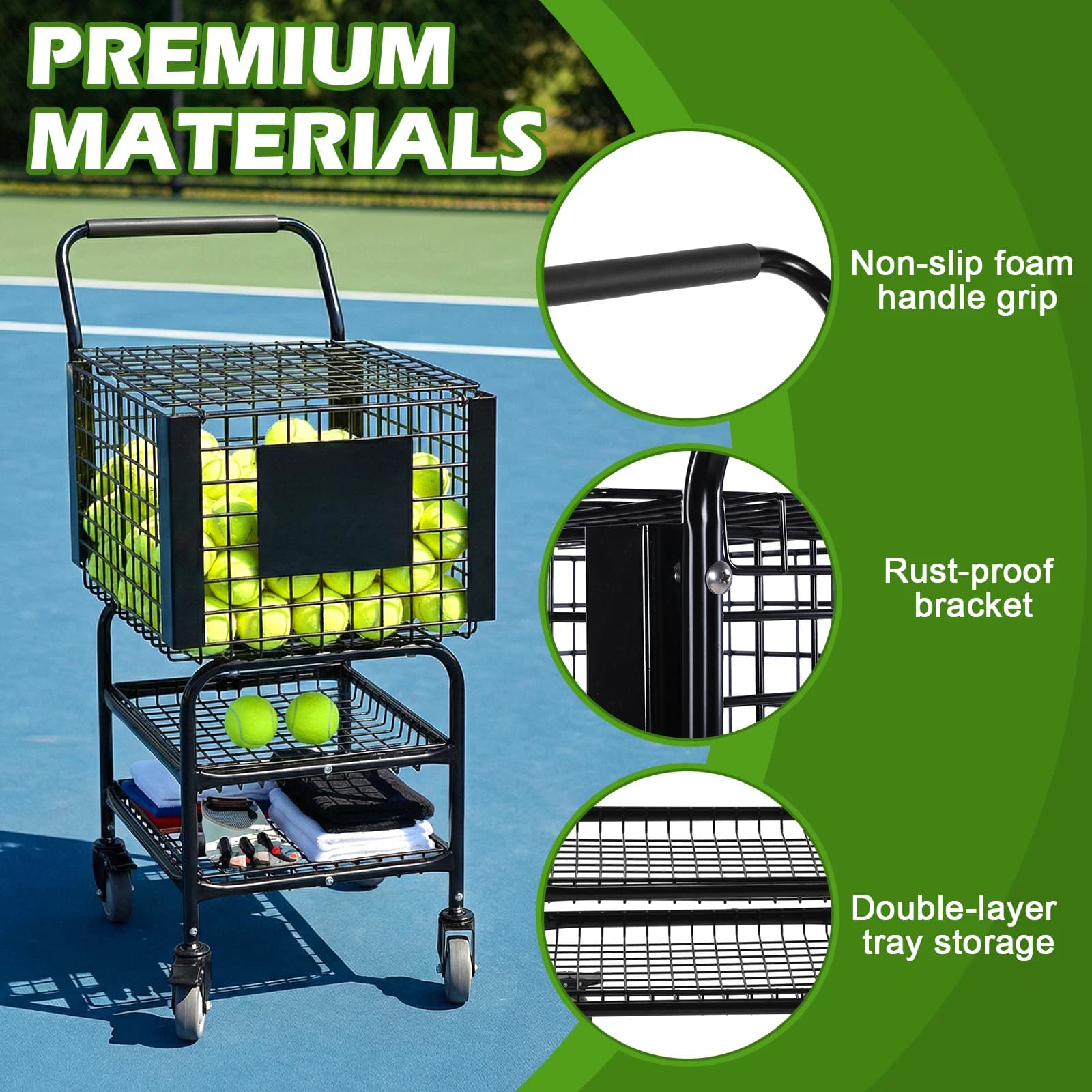 Carrello Portapalle da Tennis di Grande Capacità, Mobile per Allenamento, Contiene 350 Palline per Insegnamento e Uso in Campo