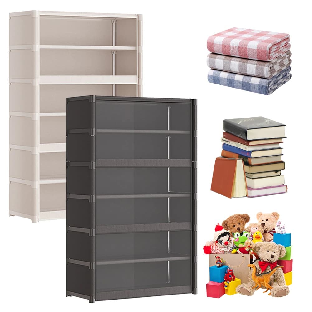 Organizzatore per Scarpe a 7 Ripiani con Coperchio, Armadio Portascarpe con Porta Trasparente Ribaltabile, Organizzatore per Borse, Libri e Vestiti