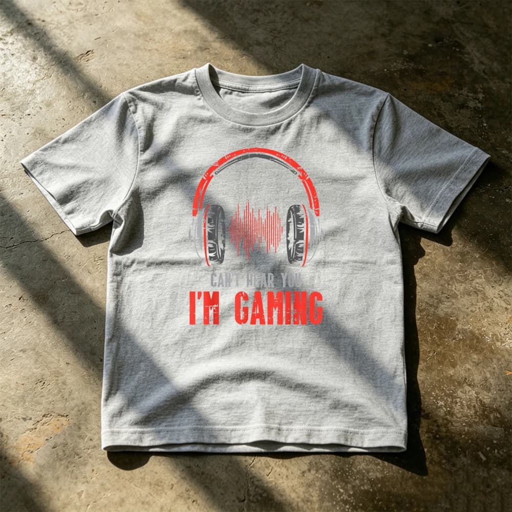 Can't Hear You I'm Gaming Headset Sound Wave Print Vintage Short Sleeve Cotton Casual Tee Men Funny Video Gamer Gift
