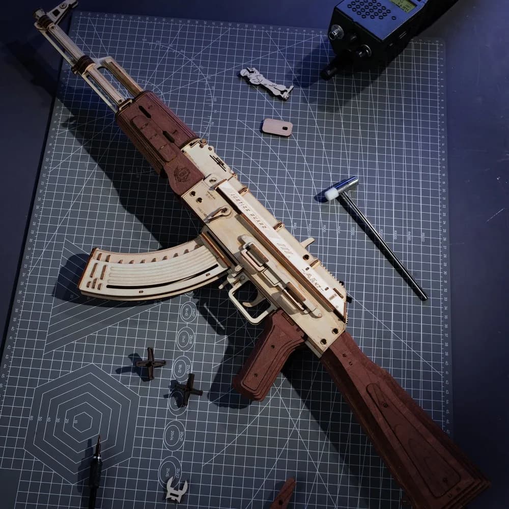 AK-47AssaultRifle Building Block Toy DIY Handmade Wooden Puzzle Assembly Model Educational Toys Simulation Model