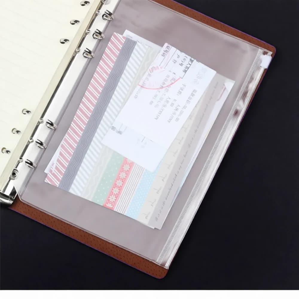 6 Holes Binder Filler Bag Clear PVC Zipper Pocket Storage Organizer For A5 A6 A7 Journal Diary Planner Insert Pad