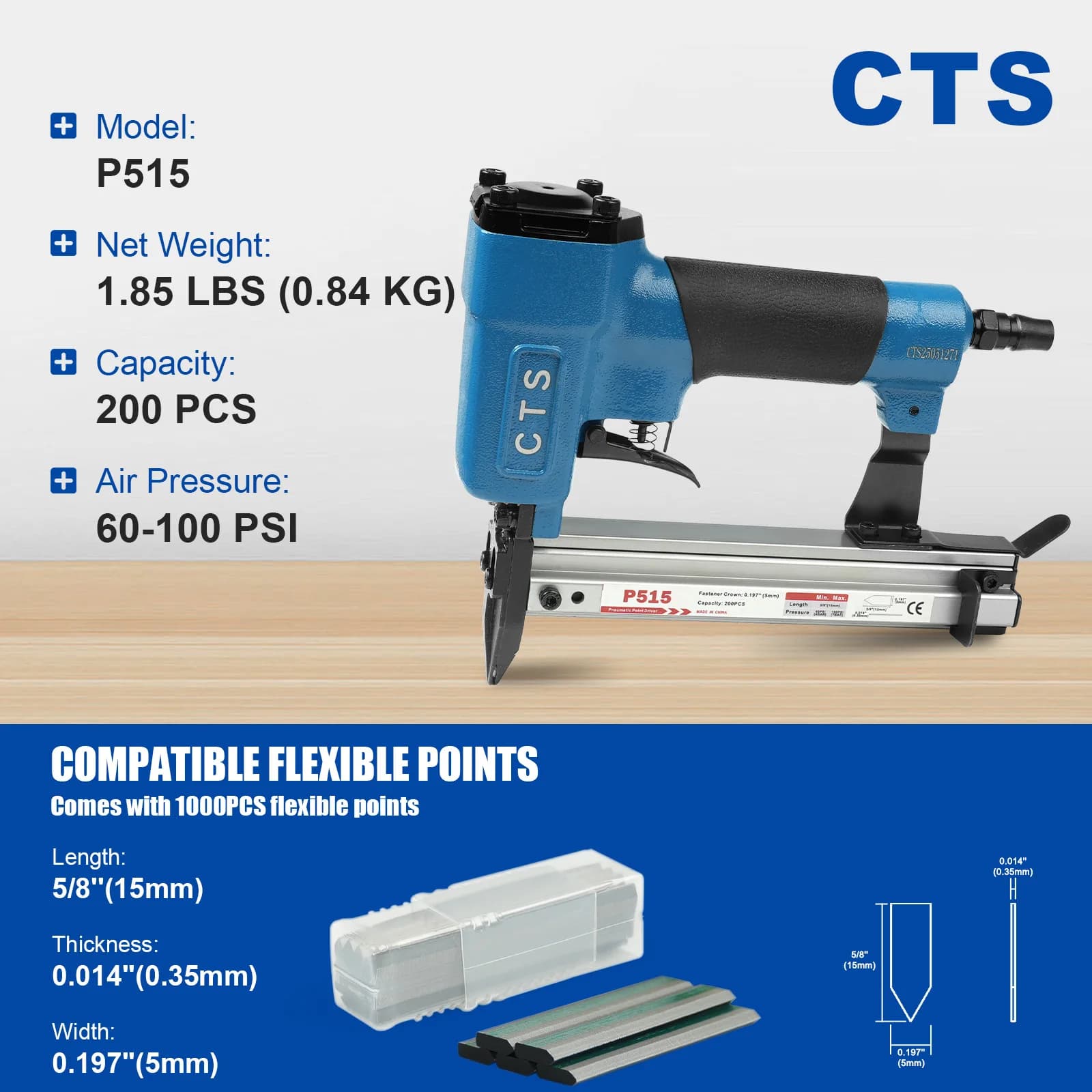 P515 Pistola pneumatica per chiodi e graffette per cornici, con punti flessibili, a gas