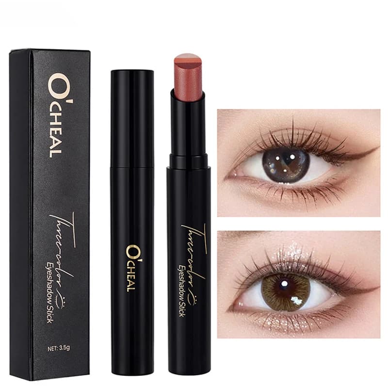 Ombretto in stick a tre colori Stick colorato luccicante marrone crema occhi altamente impermeabile ombretto matita trucco cosmetico a lunga durata