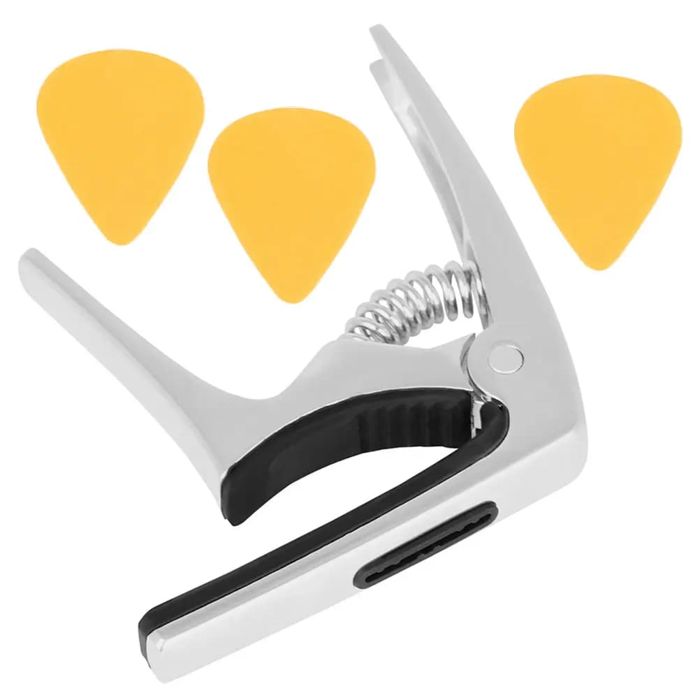 Capotasto per Chitarra Multifunzione in Metallo, Clip di Accordatura per Chitarra Acustica ed Elettrica, Ukulele, Portatile e Leggero, Plettri Inclusi