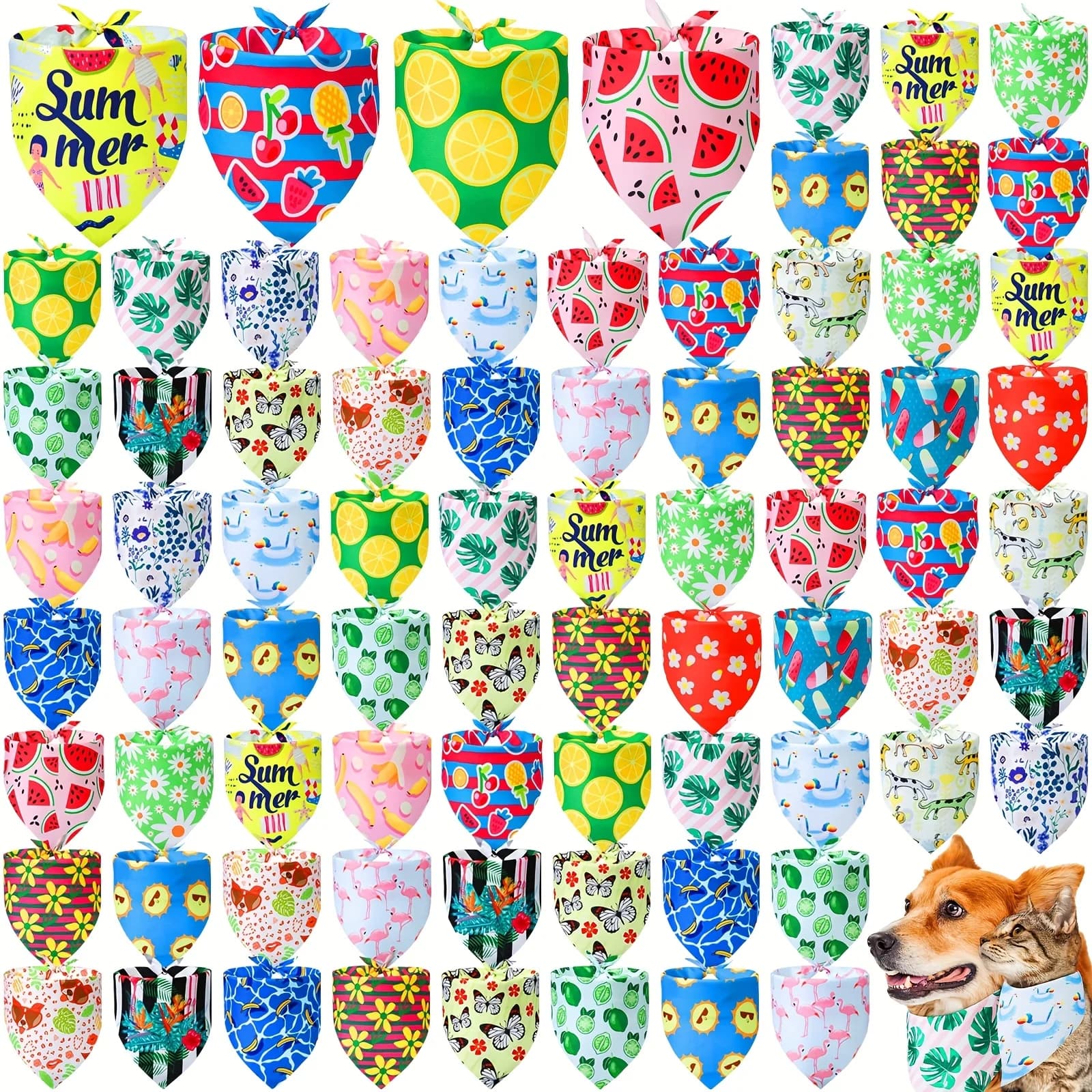 100 Pezzi Bandane Estive per Cani, Set di Bandane con Motivi Floreali e Limoni, Bavaglini Regolabili per Animali Domestici, Sciarpa Triangolare per Vacanze