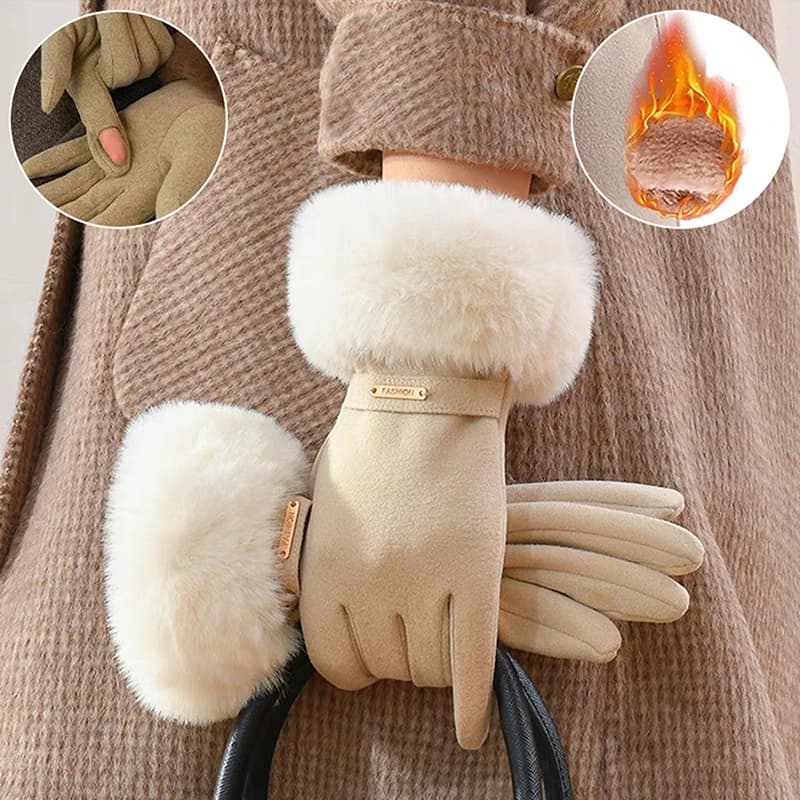 Women's Warm Gloves Autumn Winter Gloves Compatible with Touchscreen in Plush Hot Windproof Cycling Gloves for Daily Use