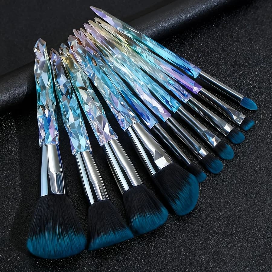 Purple Crystal Handle Makeup Brush Set Soft Synthetic Hair Foundation Blush Eye Shadow Cosmetic Brushes Kit