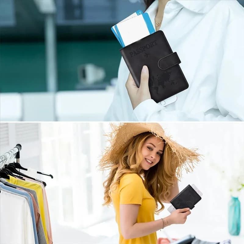 【Regalo】 Porta carte di credito con blocco RFID in pelle PU, porta passaporto, design con fibbia magnetica per accessori da viaggio
