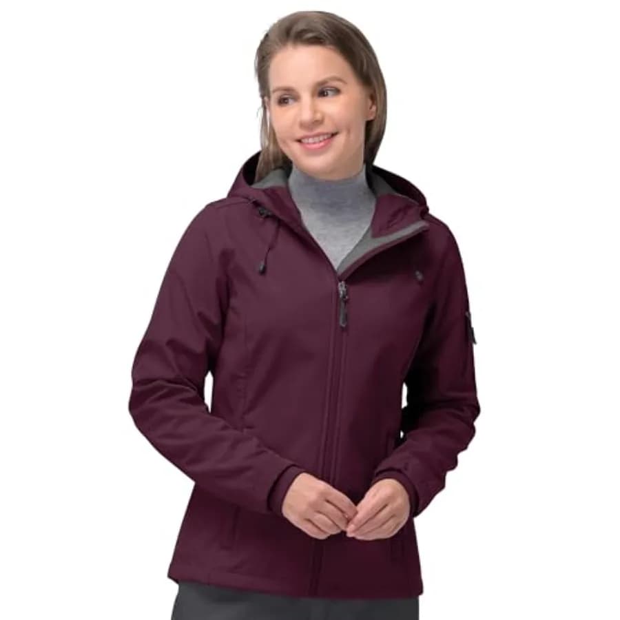 33, 000Feet Women's Softshell Jacket, Fleece Lined Warm Jacket Light Hooded Windproof Coat for Outdoor Hiking