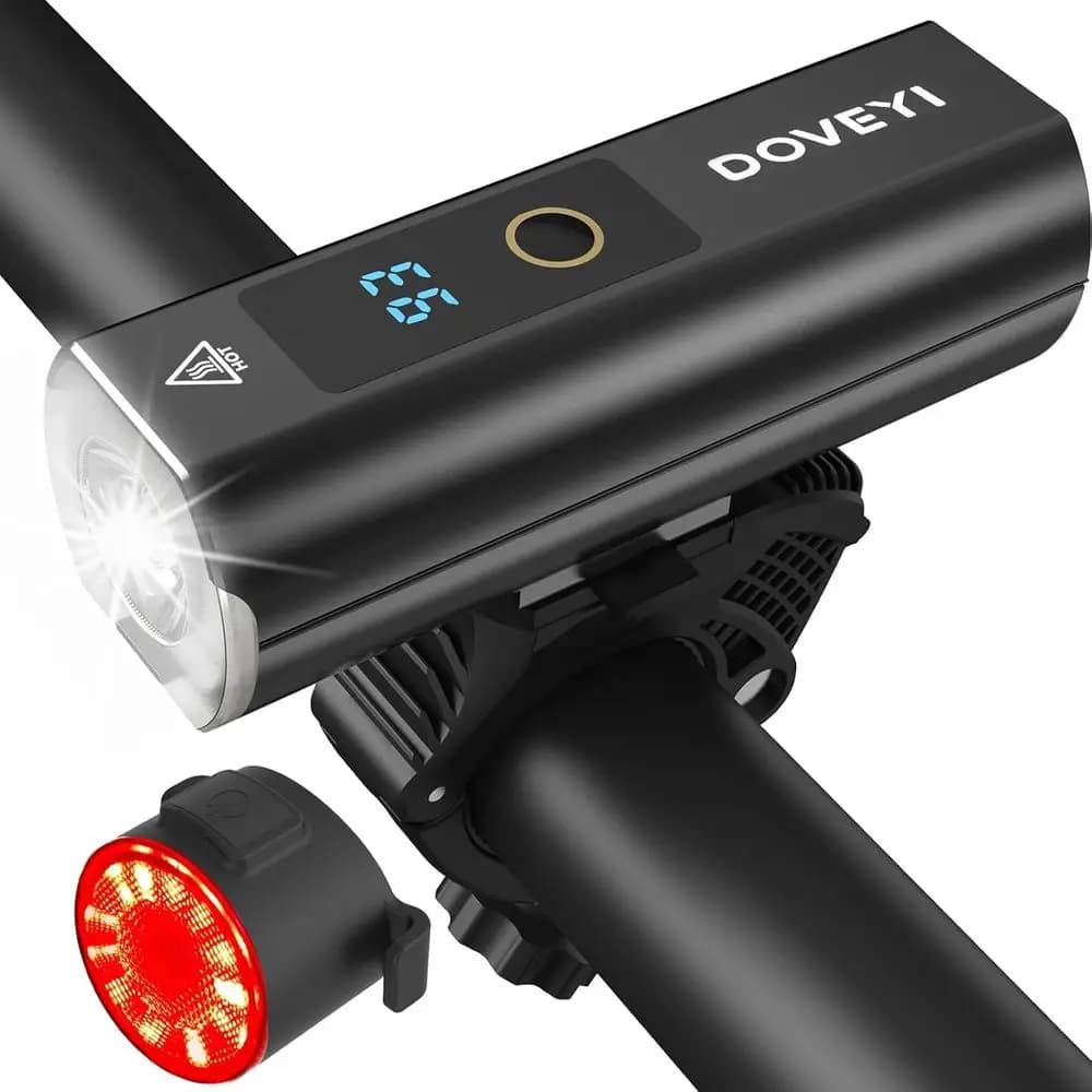 Luci per Bicicletta Ricaricabili USB da 5000mAh, Set Faro Anteriore e Posteriore da 1200 Lumen per la Guida Notturna