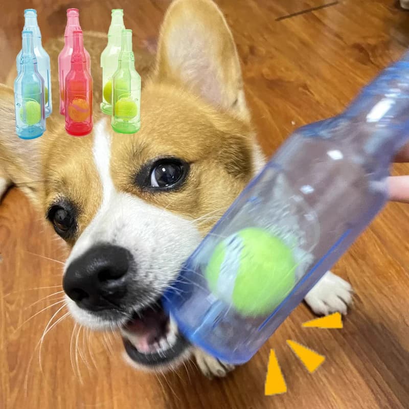 Giocattolo da Masticare per Cani Resistente ai Morsi, Bottiglia di Birra con Pallina da Tennis, Giocattolo Interattivo Squeaky per la Pulizia dei Denti dei Cuccioli