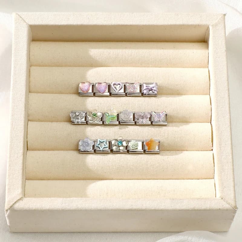 Cute Flowers Heart Star Bow Knot Butterfly Crystal Italian Charm Links Fit 9MM Stainless Steel Bracelet Women DIY Making Jewelry