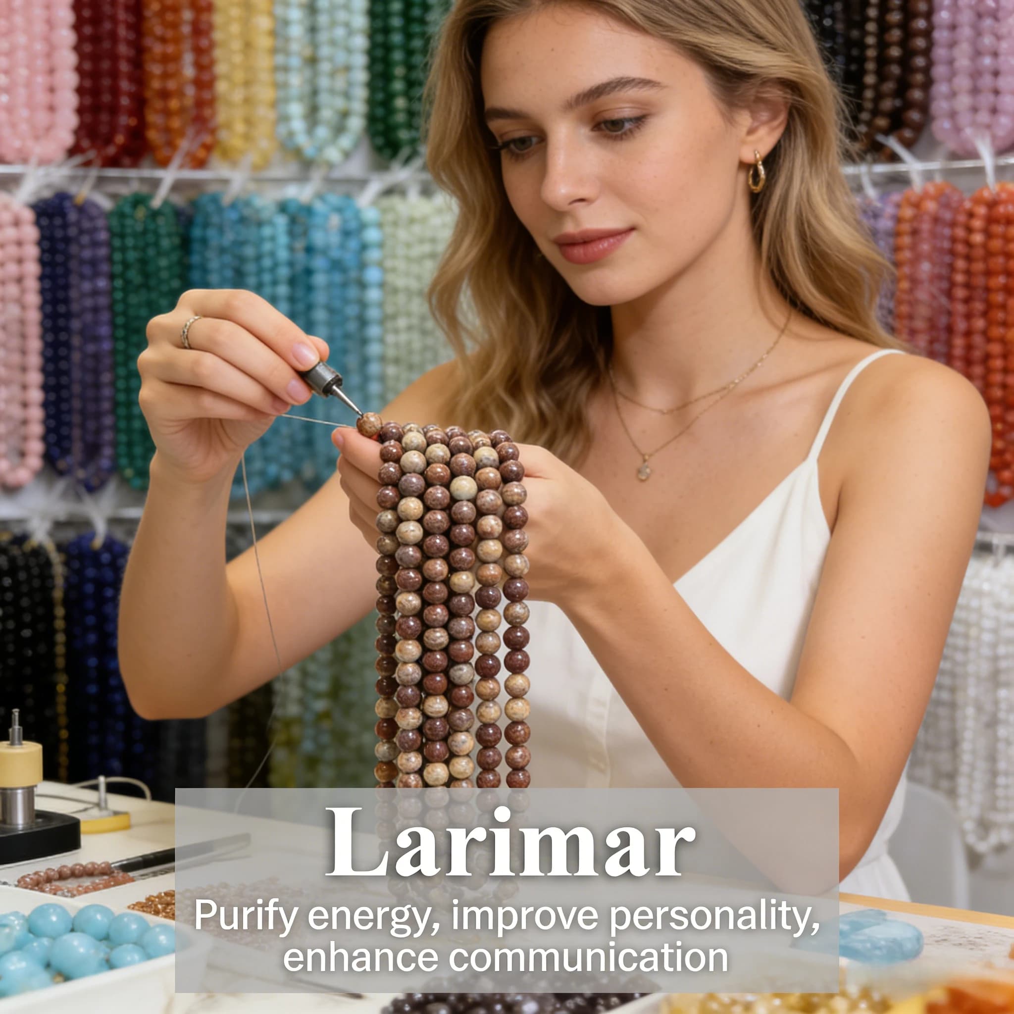 Perline Sciolte di Larimar Naturale 4 6 8 10mm, Perle Rotonde di Gemme per Creazione Fai da Te di Braccialetti, Collane, Forniture Artigianali, Accessori per Gioielli