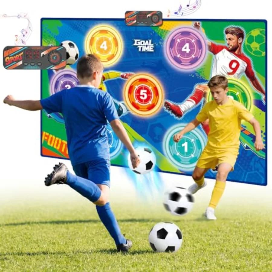 Set di Tappetini da Gioco per Calcio con Punteggio Elettronico per Interni ed Esterni, Gioco di Lancio con Bersaglio e Punteggio in Tempo Reale, 2 Palloni Morbidi Inclusi