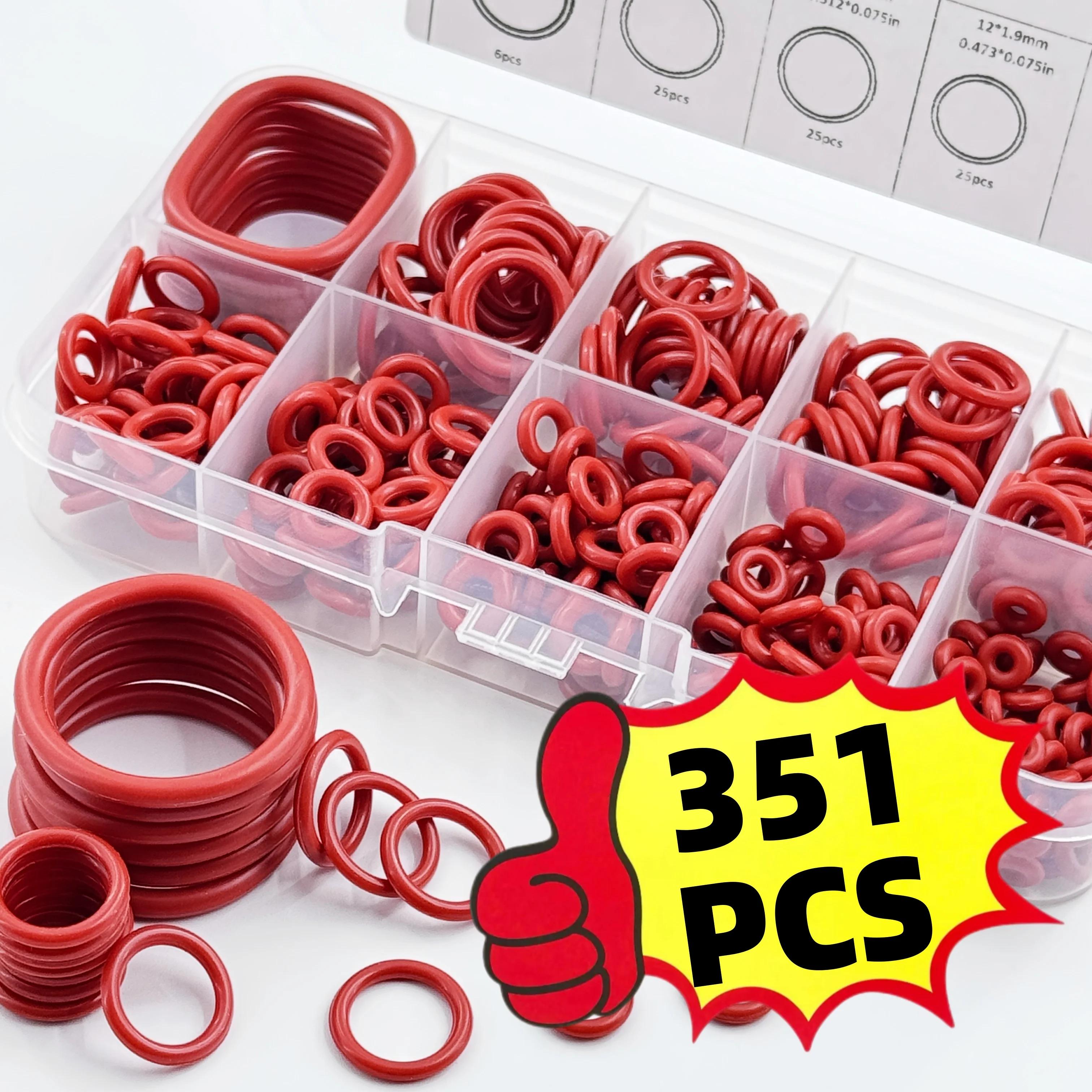 Silicone O-ring set of 351 pieces, 10 sizes, oil and heat resistant, suitable for cars and pipes