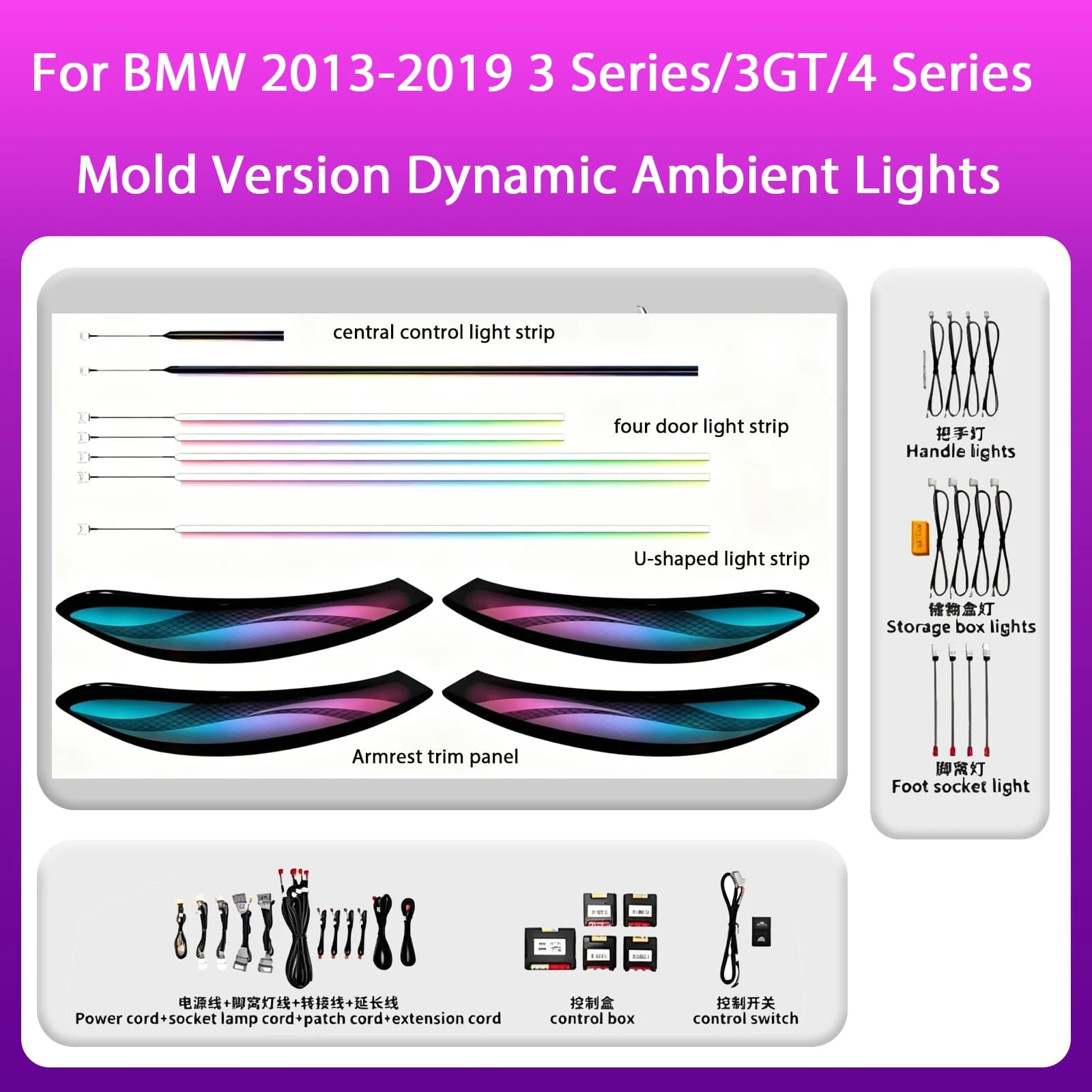 Per BMW F30 F35 F31 F80 F34 F32 F33 F36 F82: Luci Ambientali per Cruscotto, Strisce LED Decorative per Bocchette d'Aria, Lampada Atmosfera Illuminata