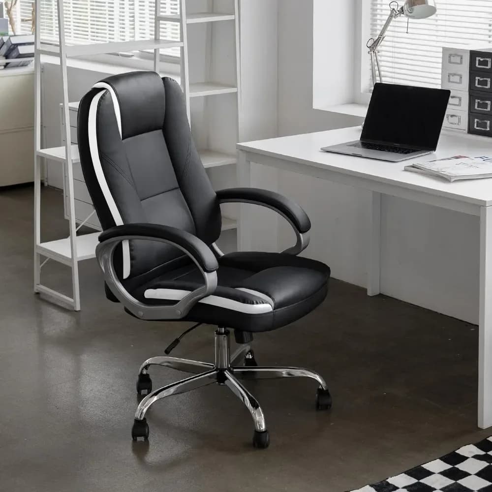 # Sedia da ufficio Sedia da scrivania per computer da gioco - Cuscino ergonomico con schienale alto Supporto lombare con ruote Comodo nero #