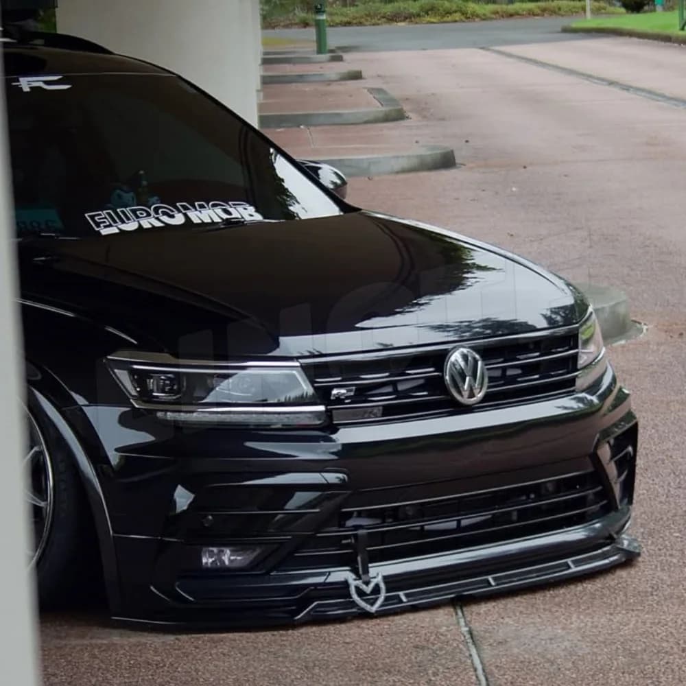 Splitter Anteriore Nero Lucido in ABS per Volkswagen Tiguan R-Line MK2 2017-2020 Pre-Facelift, Spoiler Diffusore e Protezione Paraurti