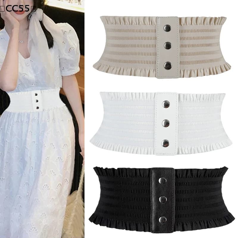 maveraCC55 Vauuovo design semplice da donna elastico in vita larga orlo decorazione fascia da smoking cintura soprabito da donna per donna