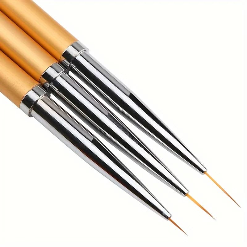 3 pennelli dorati a punta fine: penne ultrasottili, professionali per arte e design delle unghie per penne metalliche artigianali