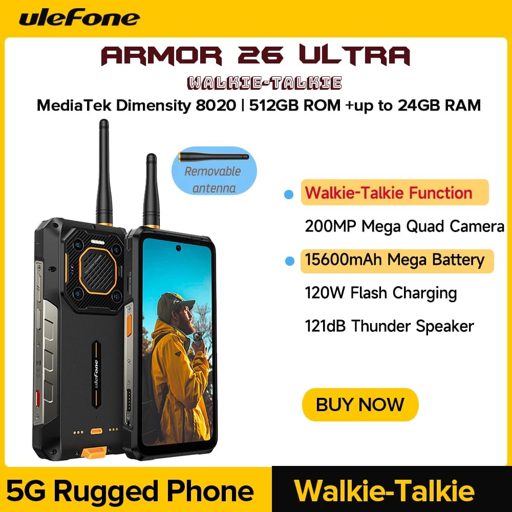 Ulefone Armor 26 Ultra Walkie Talkie 5G Smartphone robusto impermeabile 120W 15600mAh 200MP NFC RAM Fino a 24 GB + ROM 512 GB