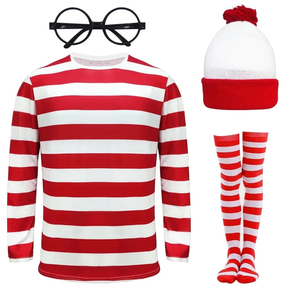 Costume Cosplay Anime per Uomo e Donna, Top a Righe Rosse e Bianche, Cappello, Occhiali, Guanti, Set per Giochi di Ruolo, Abbigliamento per Bambini, Vestiti di Halloween