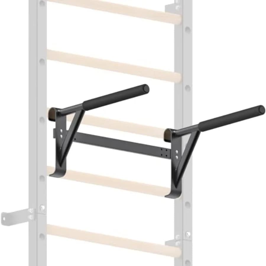 Barra per trazioni a parete 2x2 con impugnature in legno massello e scala svedese a 1 foro per allenamento a casa, in palestra o a scuola