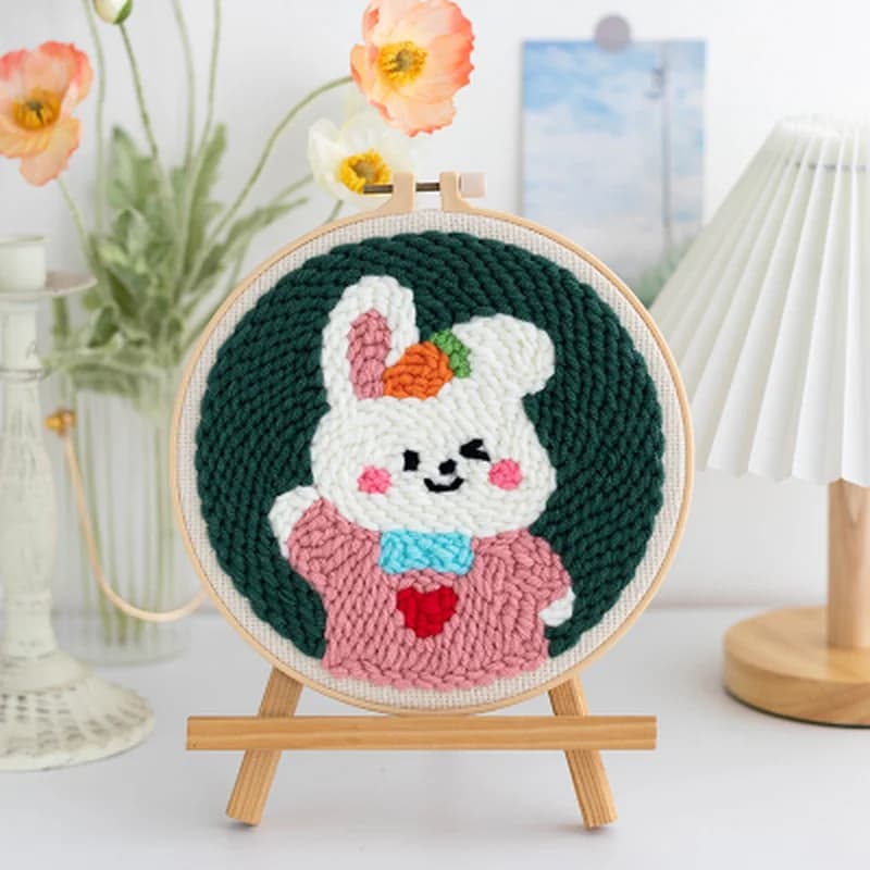 RUOPOTY Punch Needle Embroidery Kit For Beginners Soft Yarn Waving Rabbit Weaving Tool Carpet Knitting Sewing Tool For Diy Sewin
