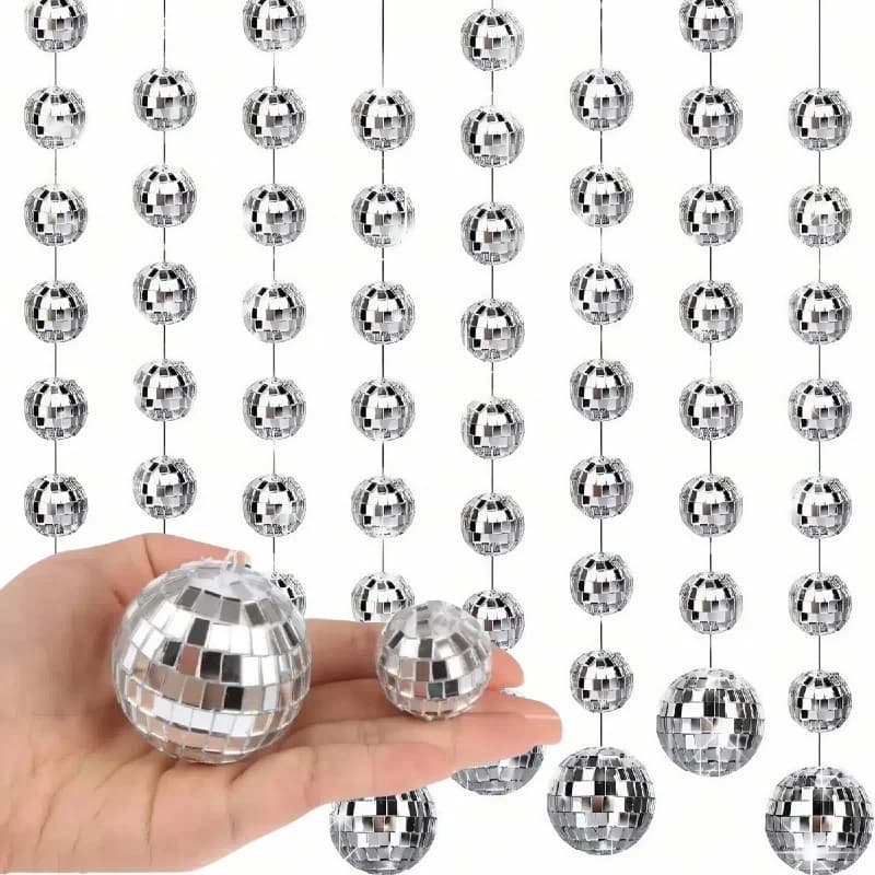 1/5 set di corde per palline da discoteca sospese, mini decorazioni riflettenti per palline da discoteca a specchio per feste in discoteca, matrimoni, festival, feste di compleanno