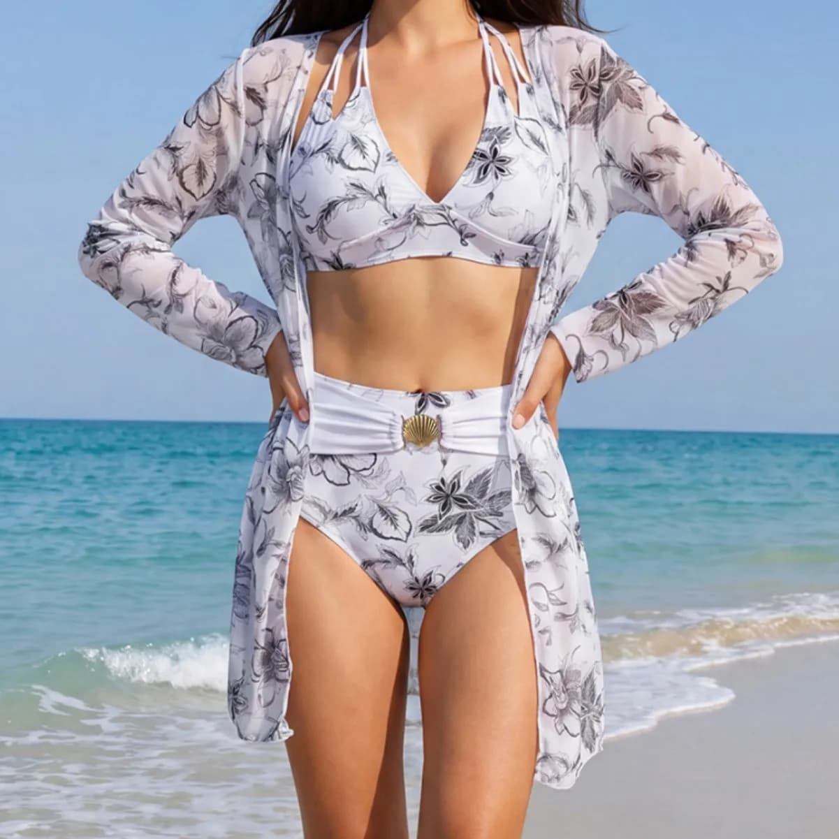 3 Pieces Tie Dye Bikinis Swimsuit 2026 New Women Drawstring Front Swimwear Female High Waist Shorts Bathers Swim Suit Beachwear