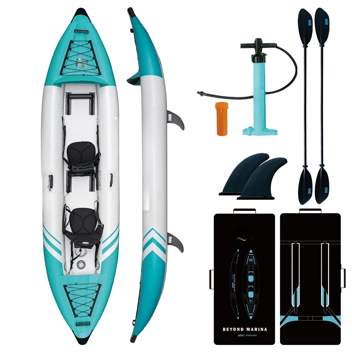 Kayak Gonfiabile per 2 Persone - Kayak Tandem con Fondo in Drop Stitch, Kayak da Touring con Pagaie in Alluminio, Sedili, Personalizzabile