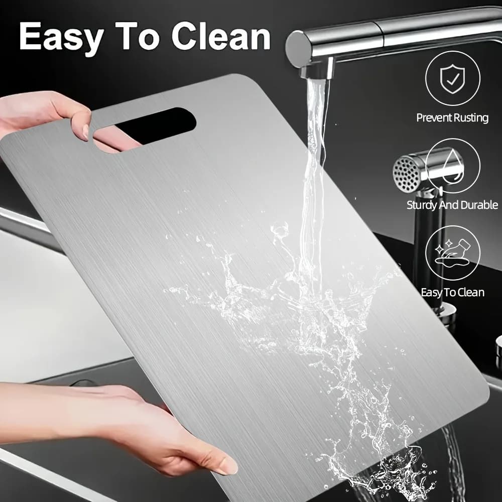 Premium Stainless Steel Cutting Board with Handle - Double-sided Design for Cutting Fruits, Vegetables, Bread, and Meat