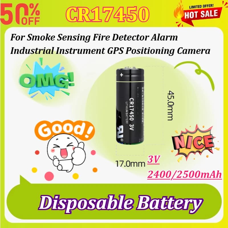 Batteria Monouso CR17450 3V 2400/2500mAh per Rilevatore di Fumo, Allarme Antincendio, Strumento Industriale, GPS, Telecamera