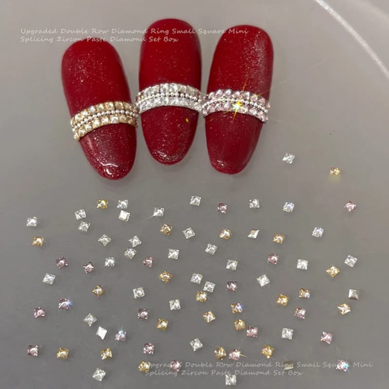 #50Pcs/Box Shiny White Zircon Rhinestones Nail Charms Mini Square Nails Flatback Nail Art Craft Decoration