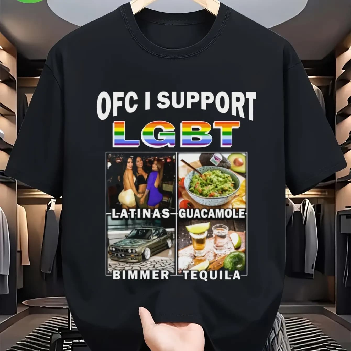 Ofc I Support LGBT T-Shirt Funny Tee Meme T-Shirt Vintage Retro Pop Culture Crew Neck Slight Stretch Fabric Patterned