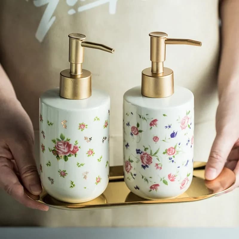 Dispenser di Sapone in Ceramica a Pressione con Bottiglia Divisibile per Gel Doccia e Igienizzante Mani, Accessori per Bagno 2023