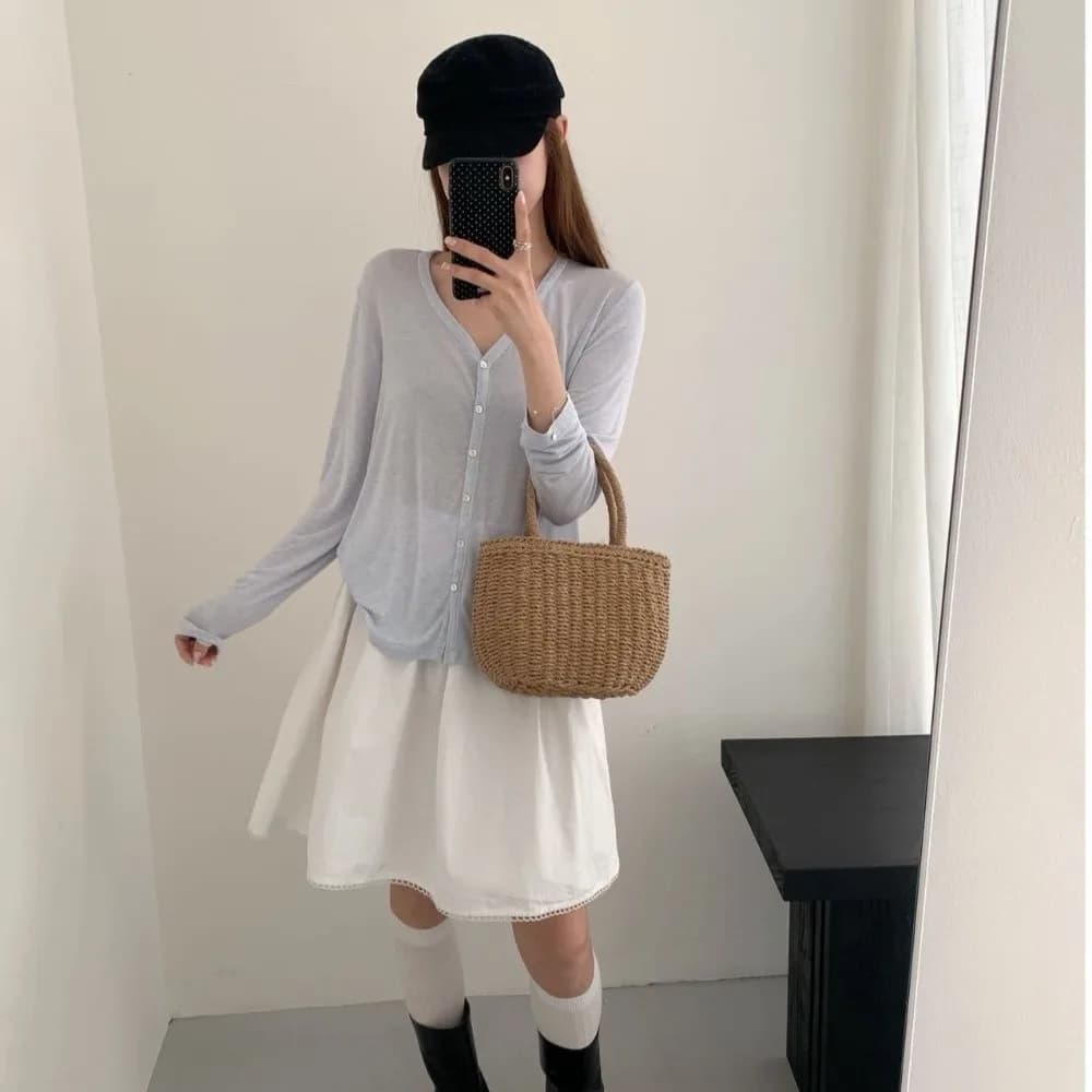 Women's Cardigan in Lyocell for Free Time, V-neck or Round, Bottoni Sottile, Waist Mesh, Solar Protective Clothing Spring Summer