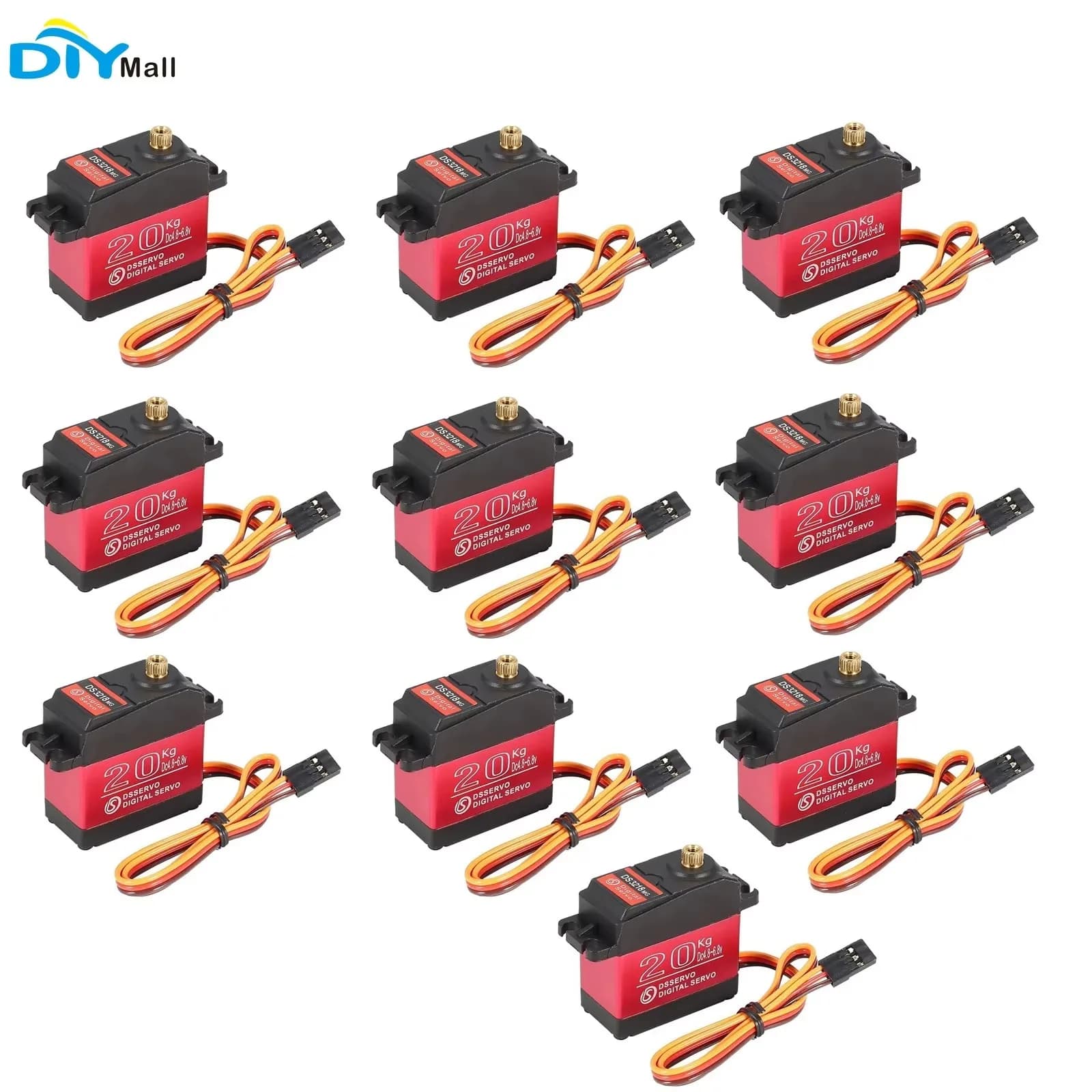 10PCS DS3218 20KG Digital Servo High Torque Waterproof Full Metal Gear for 1/8 1/10 1/12 RC Car Crawler Truck Boat (180°)