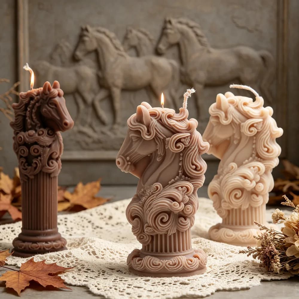 Hot Selling Vintage Baroque Horse Head Roman Pillar Silicone Candle Mold,Steed Bust Pillar Mold for Candle Soap Resin DIY Crafts