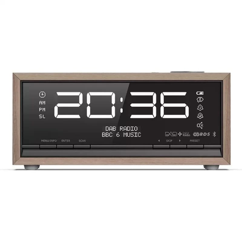 Retro Wooden Bluetooth 5.0 Clock Speaker DAB+ FM Digital Radio Alarm Clock Desktop Digital Display Audio Player